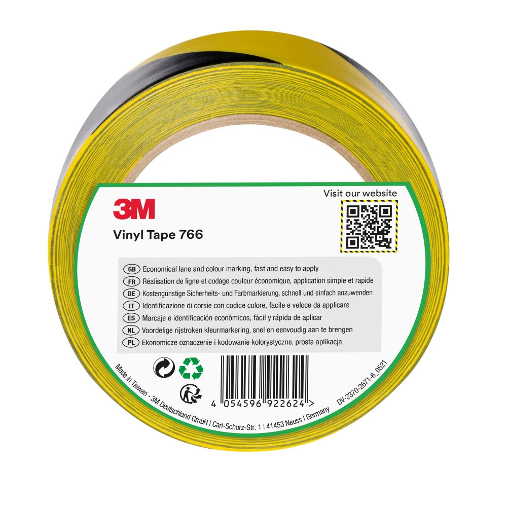 3M 766 Yellow/Black Warning Tape 50mm x 33m Individual Packaging