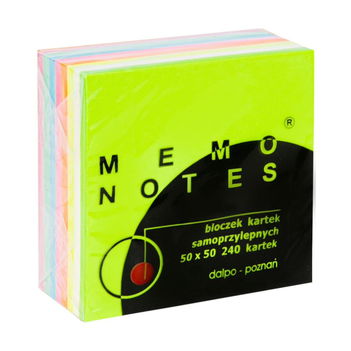 MEMO NOTES Bloczek kartek samoprzylepnych 50 x 50 mm, 240 kartek tęczowych