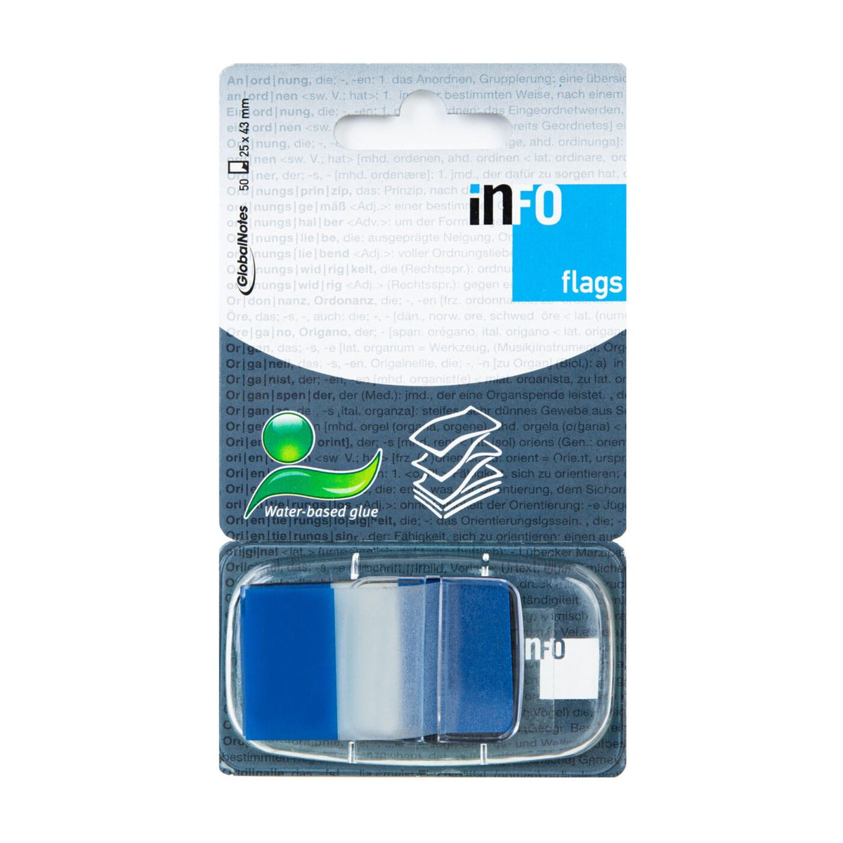 INFO FLAGS self-adhesive tab in dispenser, 25x43mm/50 sheets, blue