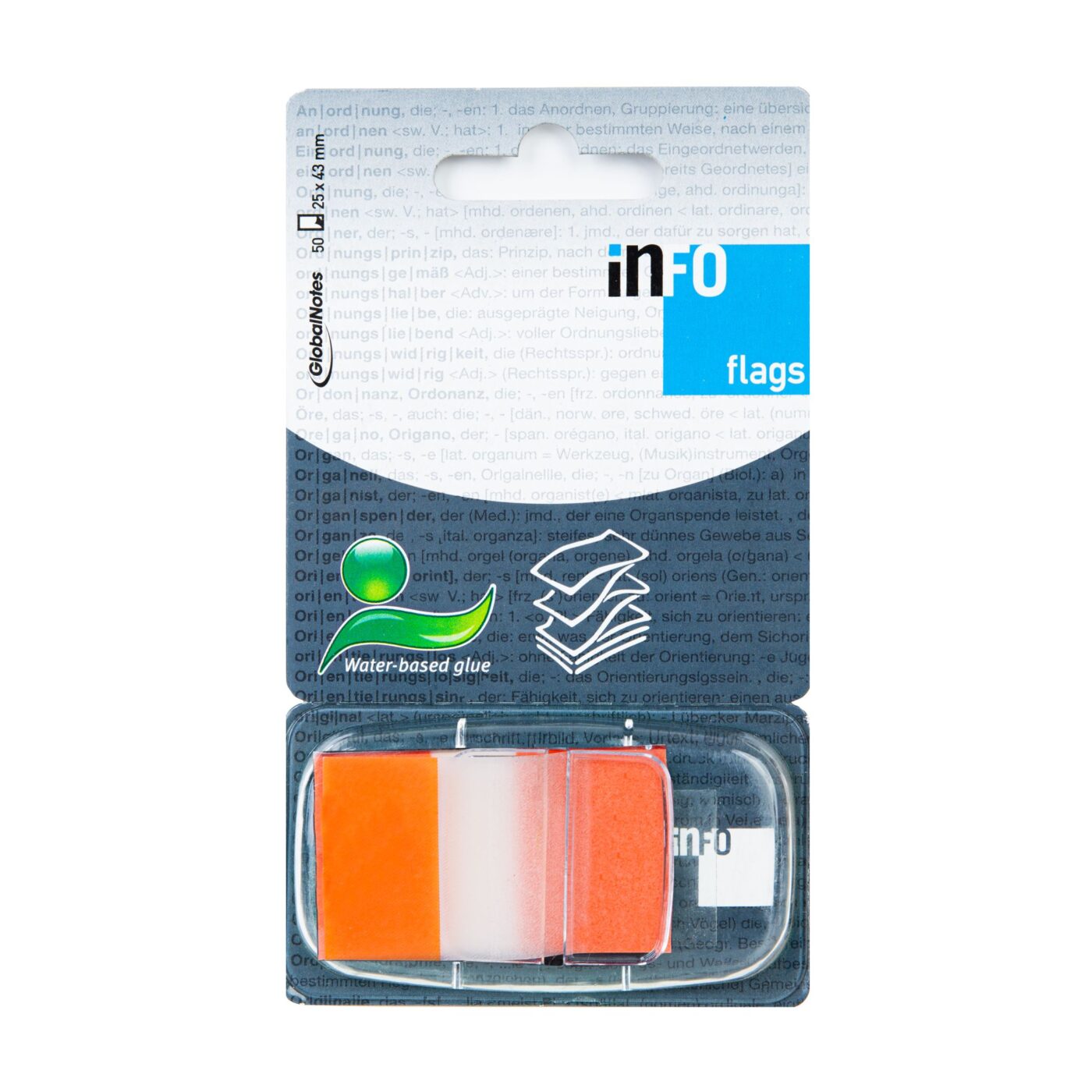 INFO FLAGS self-adhesive index tabs in dispenser, 25x43mm/50 sheets, orange
