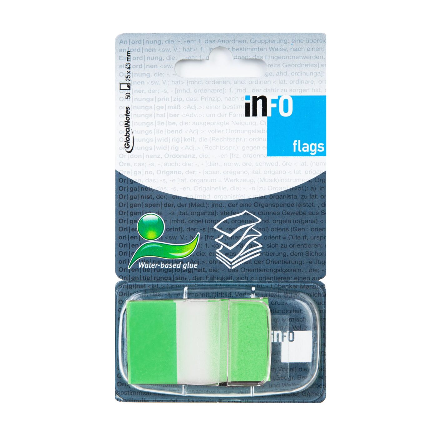Self-adhesive bookmark INFO FLAGS in dispenser 25x43mm/50 sheets, green