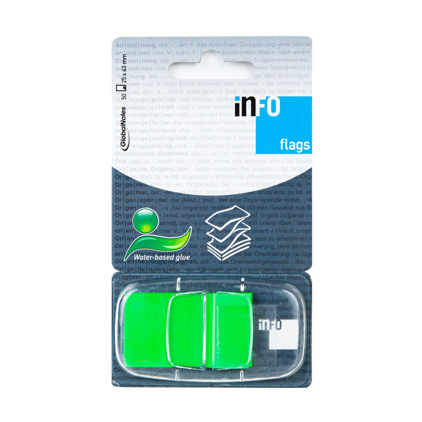 Self-adhesive bookmark INFO FLAGS in dispenser 25x43mm/50 sheets, green