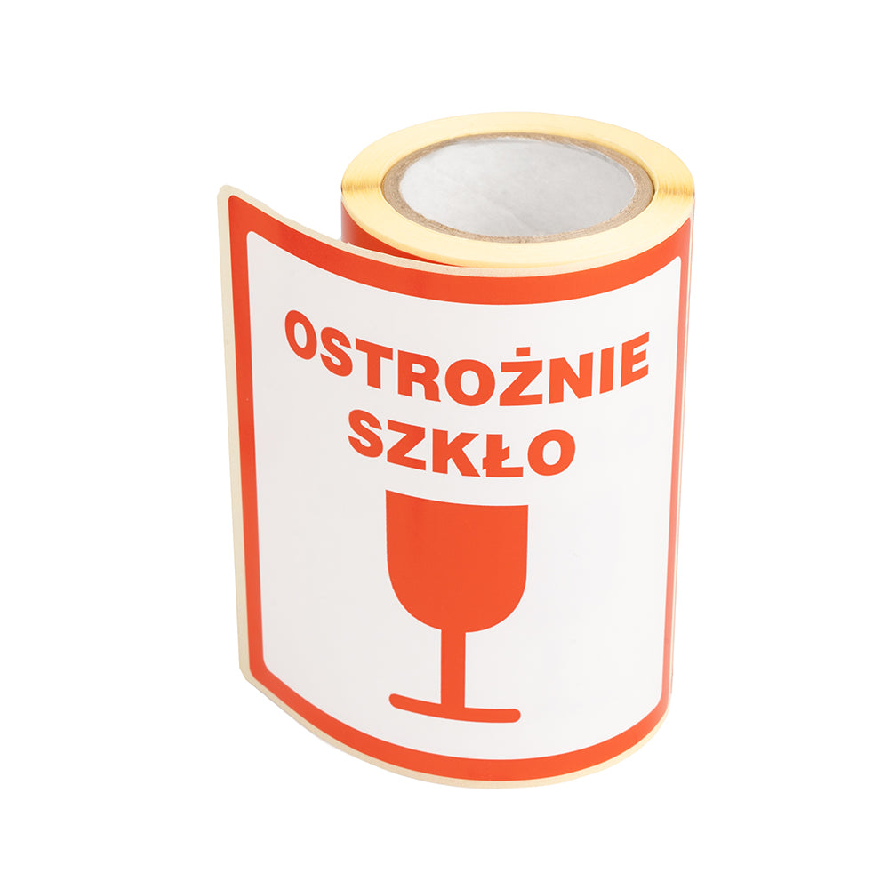 "Fragile Glass" labels 100x100mm, 100 pcs