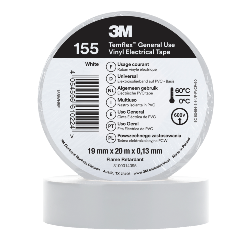 3M Temflex 155 Winylowa taśma elektroizolacyjna 19 mm x 20 m  (różne kolory)