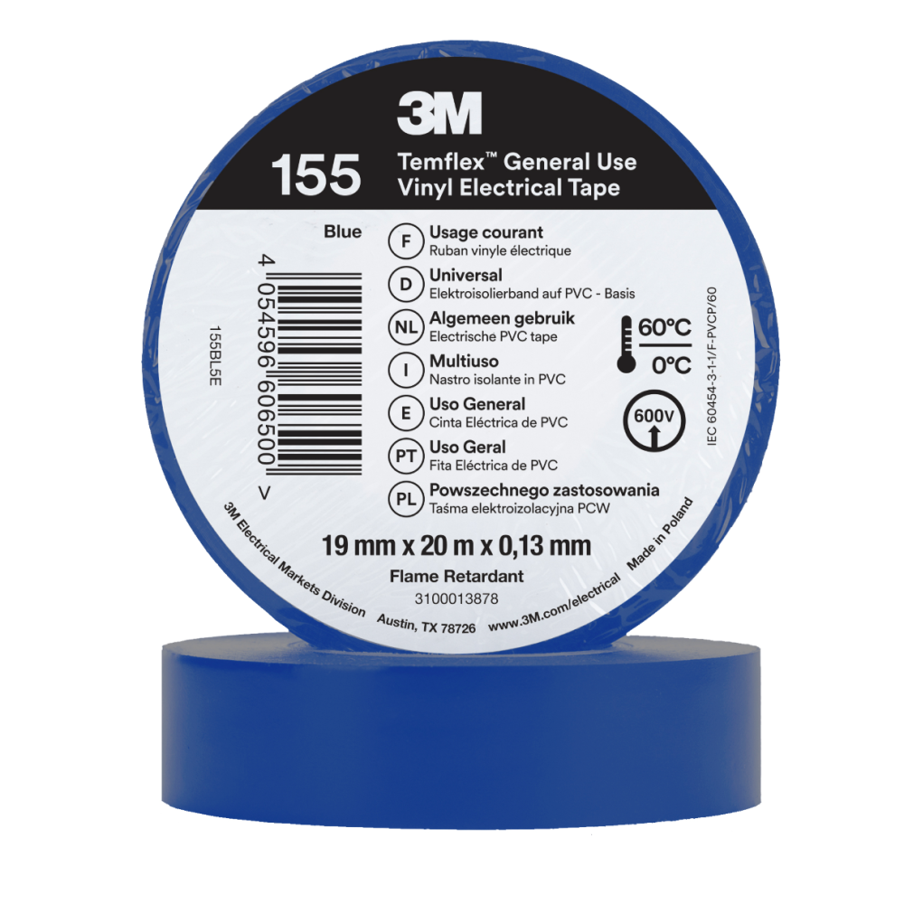3M Temflex 155 Winylowa taśma elektroizolacyjna 19 mm x 20 m  (różne kolory)