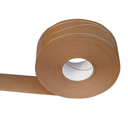 Water-activated paper packing tape with reinforcement