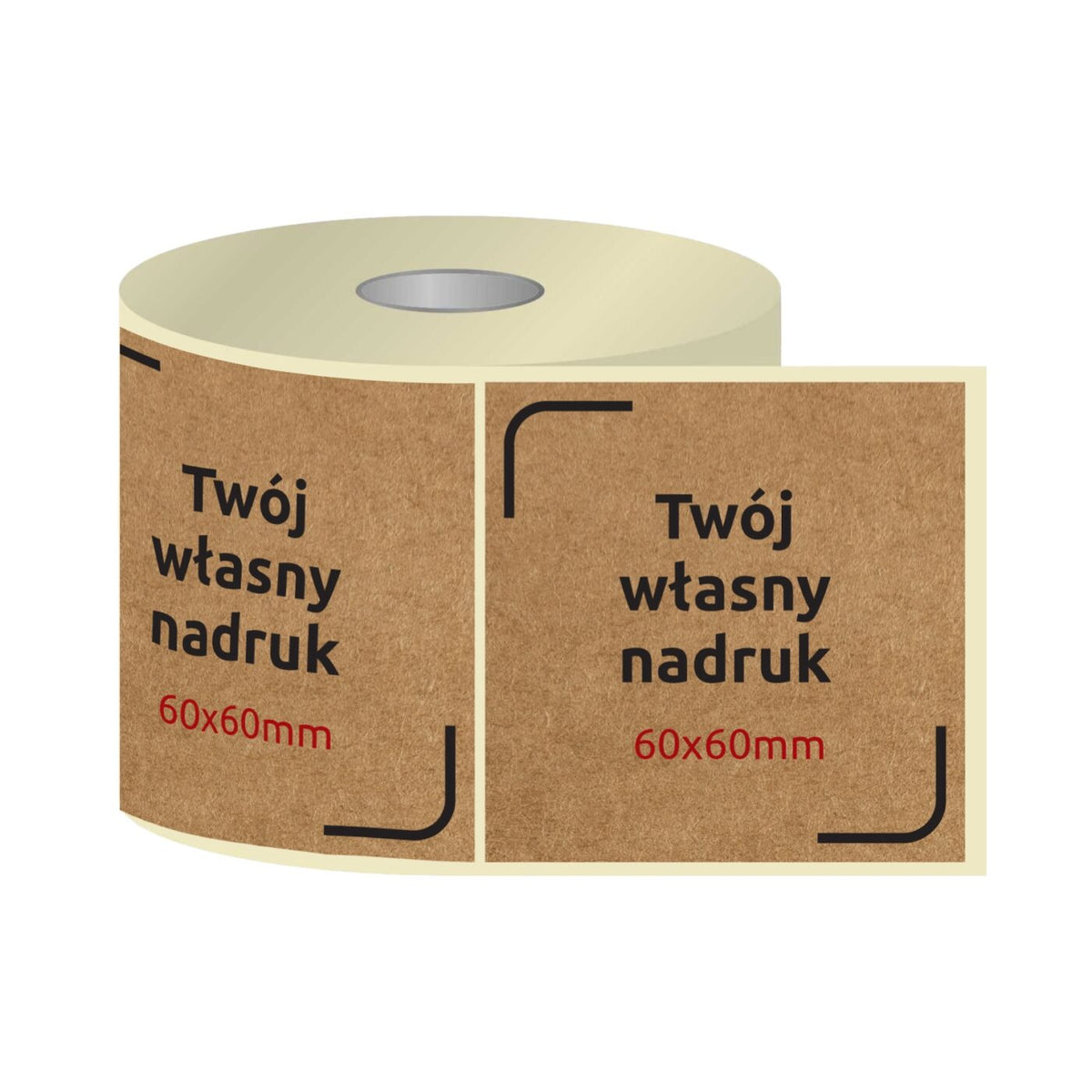 KRAFT 60x60mm SQUARE thermal transfer labels, stickers (various variants)