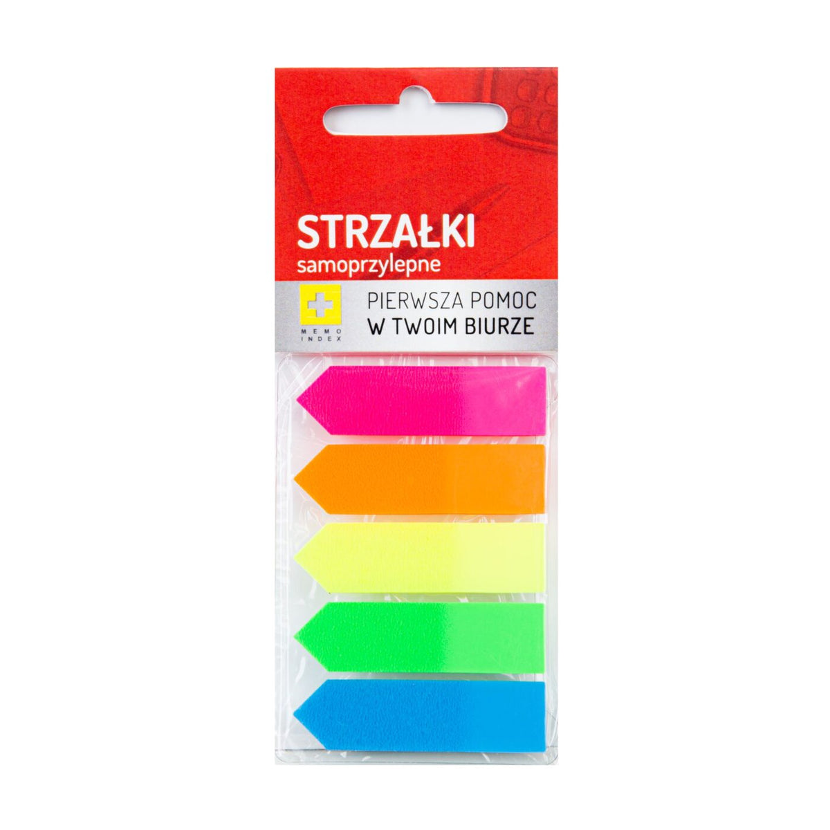 Zakładka MEMO INDEX STRZAŁKA, 12x45mm mix 5 kolorów FLUO po 20 kartek