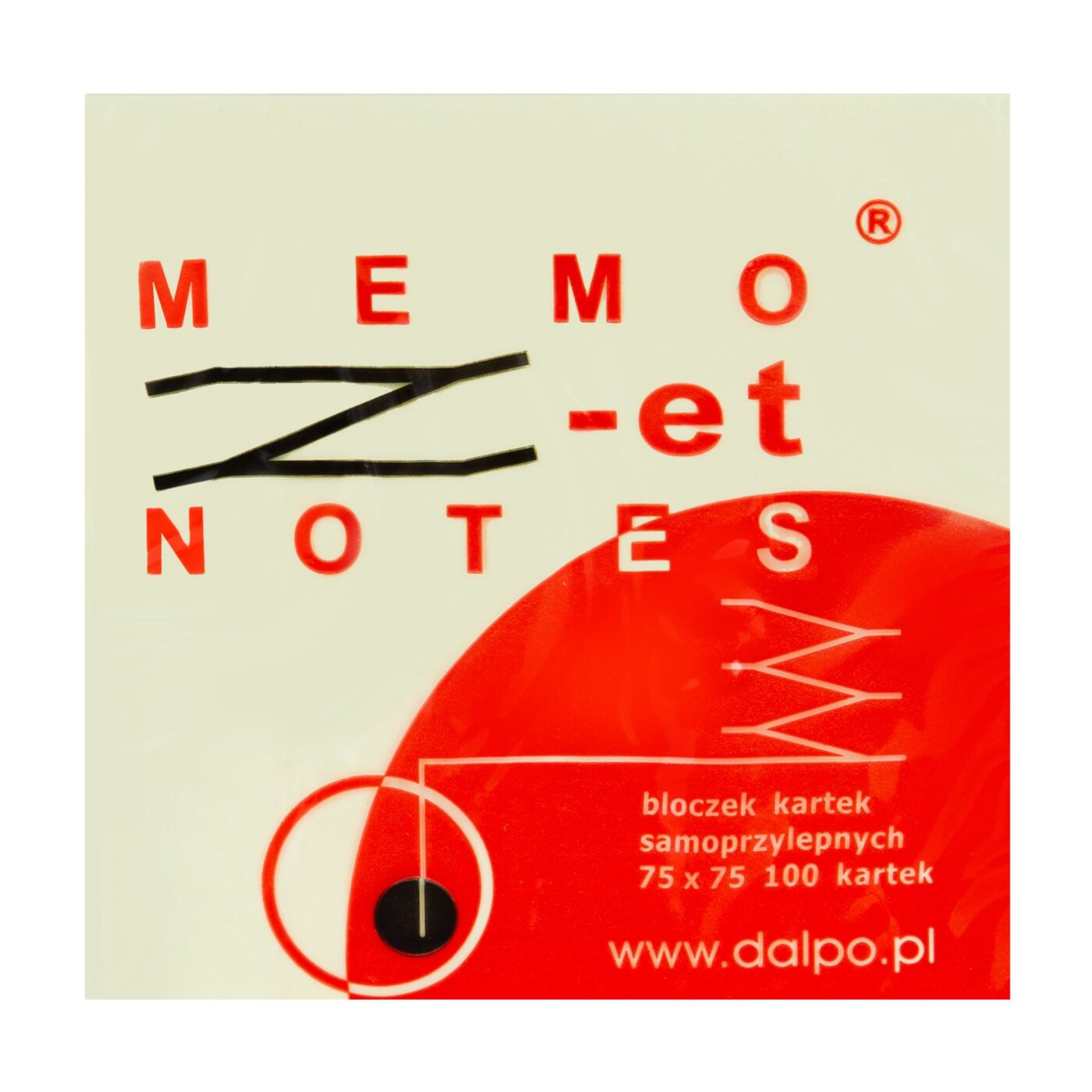 MEMO NOTES Bloczek kartek samoprzylepnych 75 x 75 mm, 100 kartek żółtych