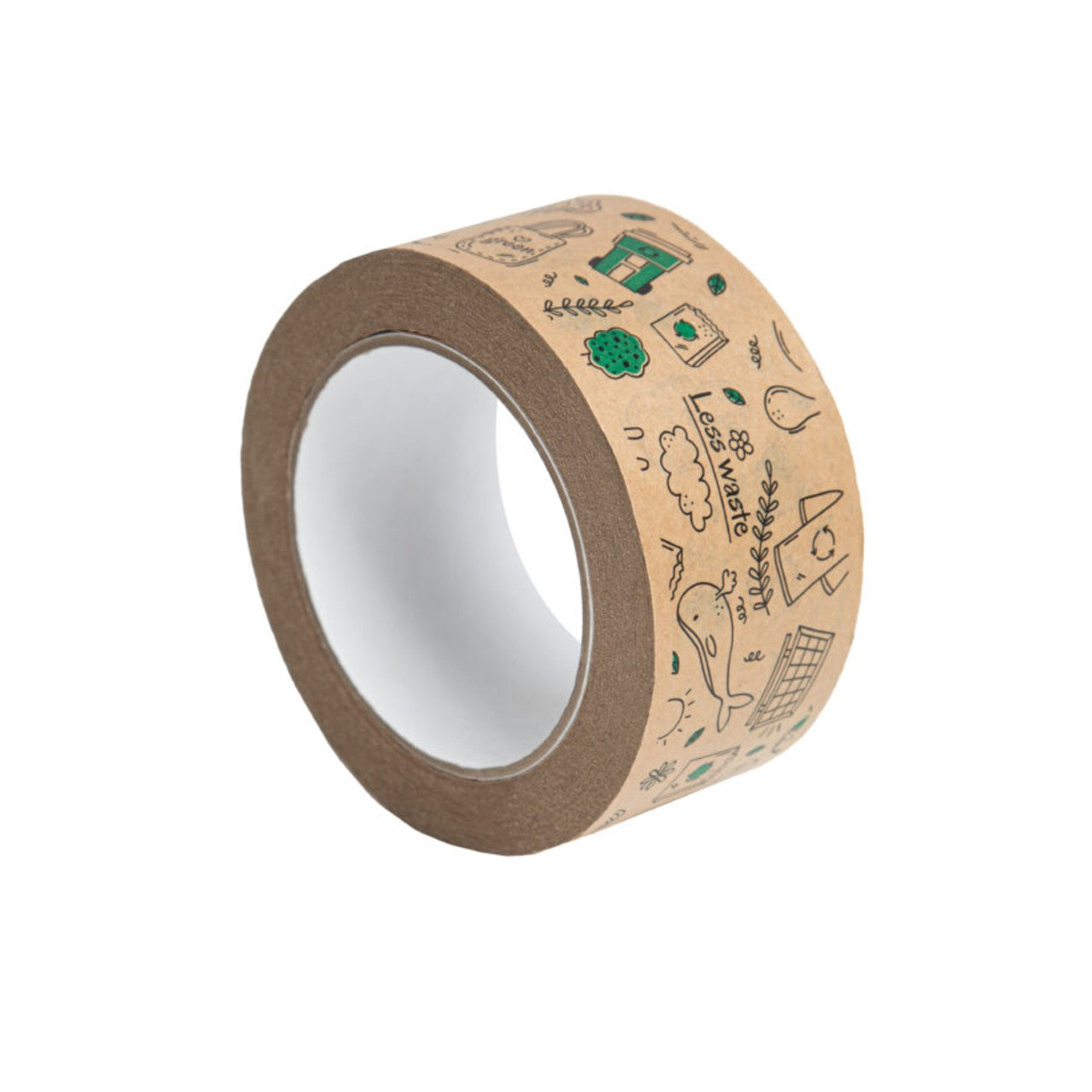 Hot-melt paper tape with pre-printed "Less Waste" 50 mm x 50 m