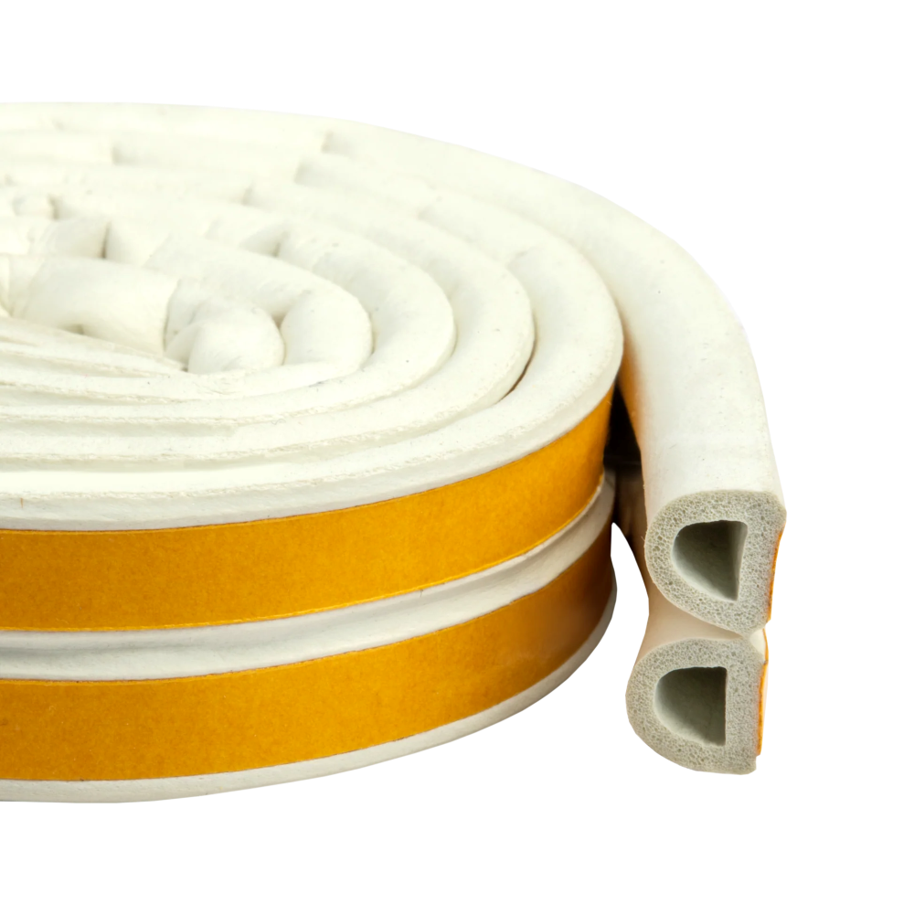 Rubber seal, self-adhesive, D-profile, 9x7 mm (various colors and lengths)