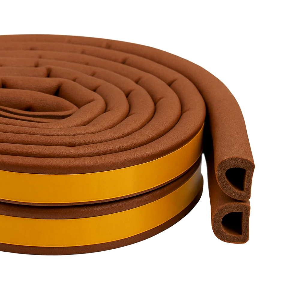 Rubber seal, self-adhesive, D-profile, 9x7 mm (various colors and lengths)